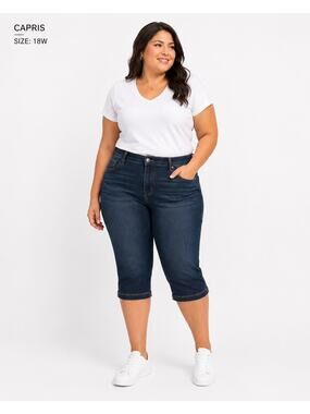Encore by Idina Menzel Women's High-Waisted Crop Jeans, Medium Wash, Size 18W